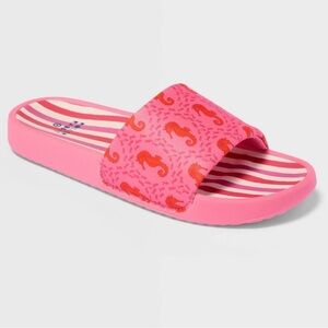 NWT Roller Rabbit Pink Slide Sandals with Coral Seahorse Print